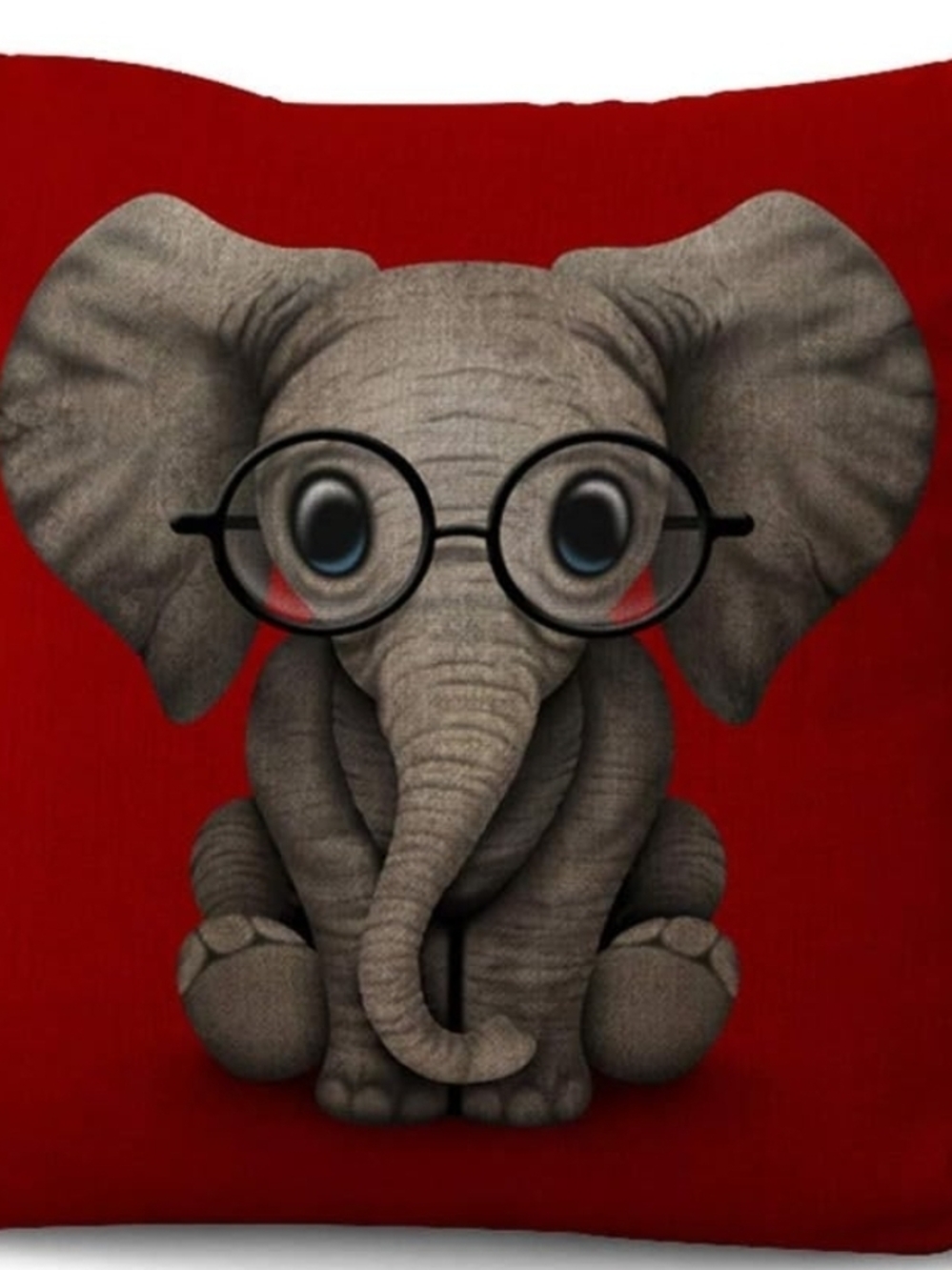 Red Elephant Graphic Decorative Pillow - Cute Eyeglass Design